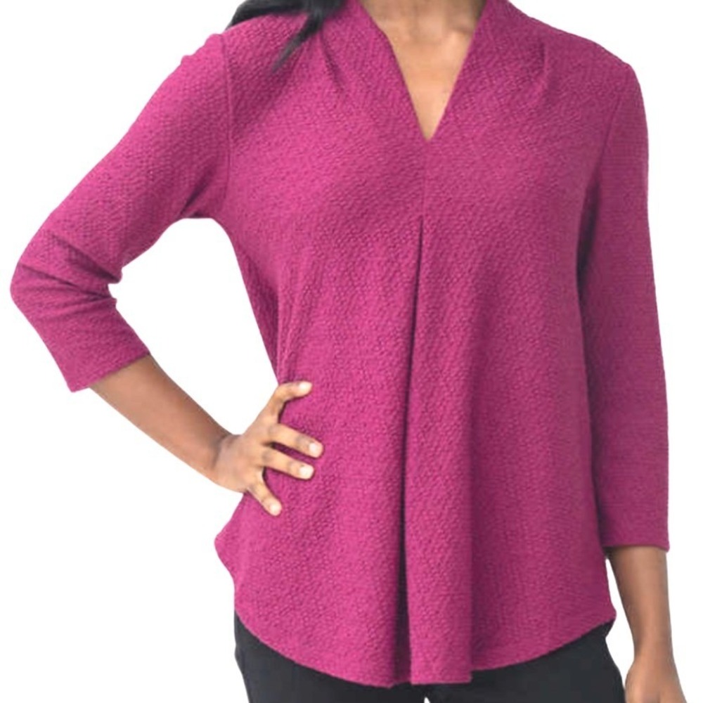 Cable & Gauge NWT Magenta Pink‎ Textured V-Neck 3/4 Sleeve Blouse Top Medium